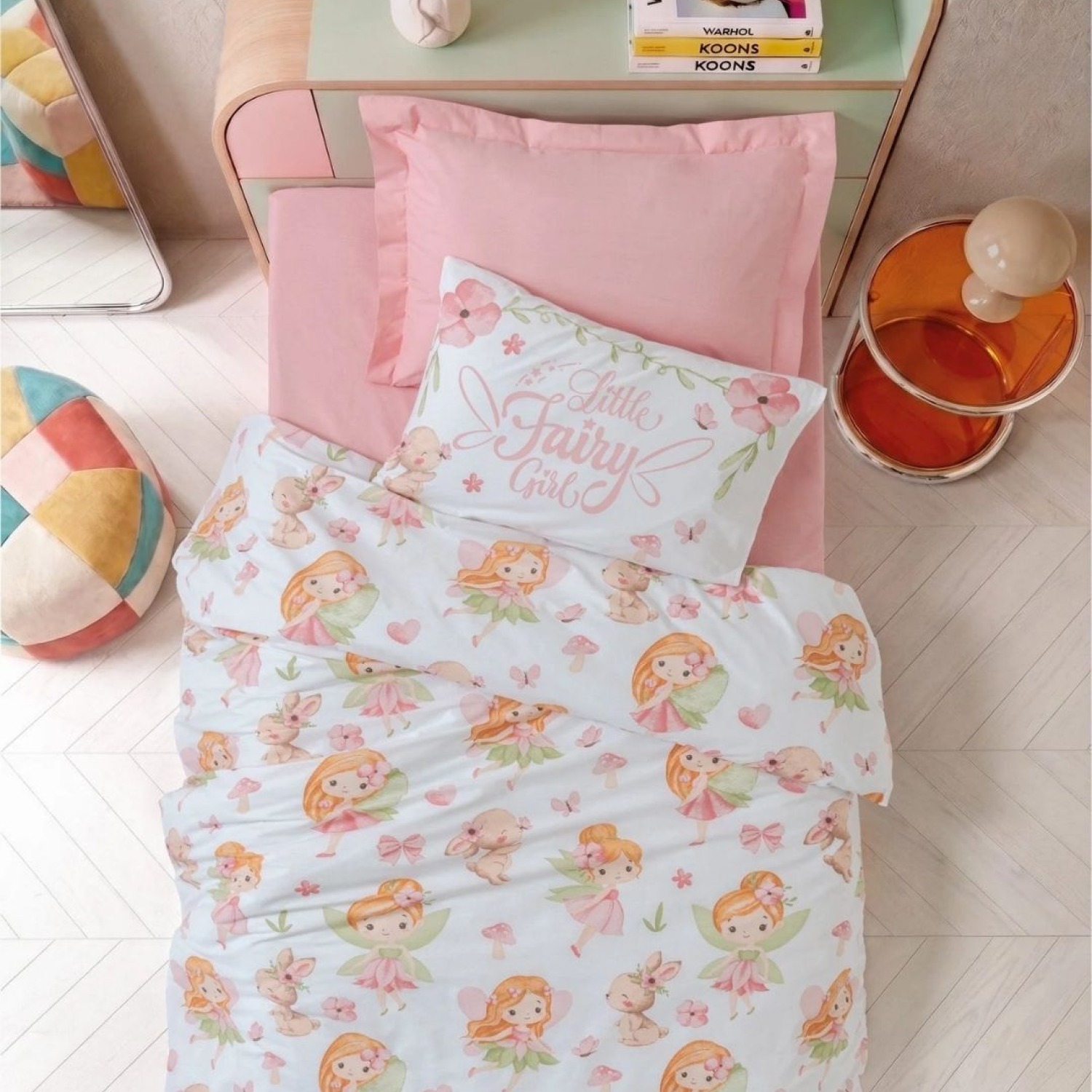 Cotton Box Junior Tek Kişilik Lastikli Çarşaflı Nevresim Takımı Pixie Pudra