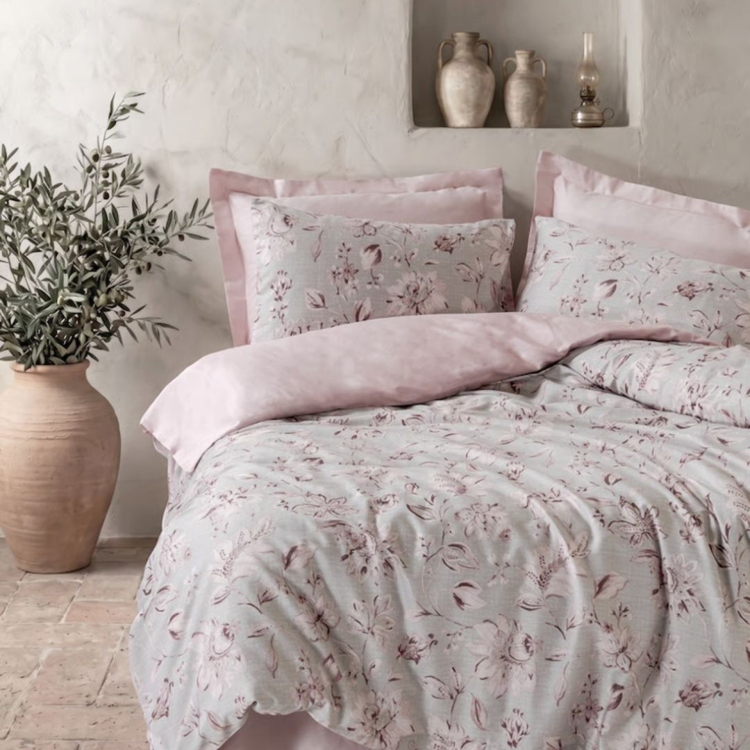 Cotton Box Saten Çift Kişilik Nevresim Takımı Calluna Pudra