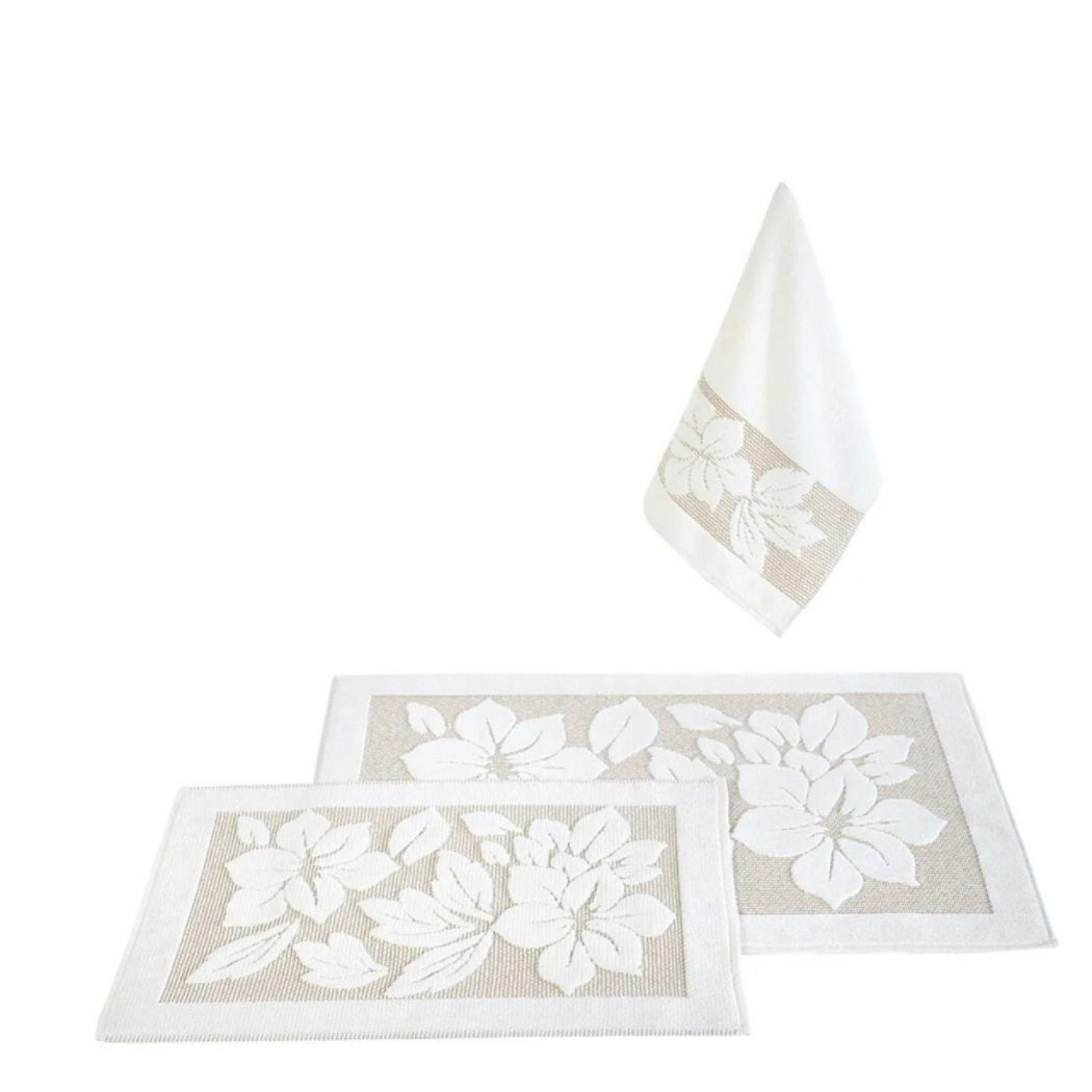 Nurpak Derya Banyo Paspas Takımı - Krem/kahve (3 Parça) %100 Pamuk