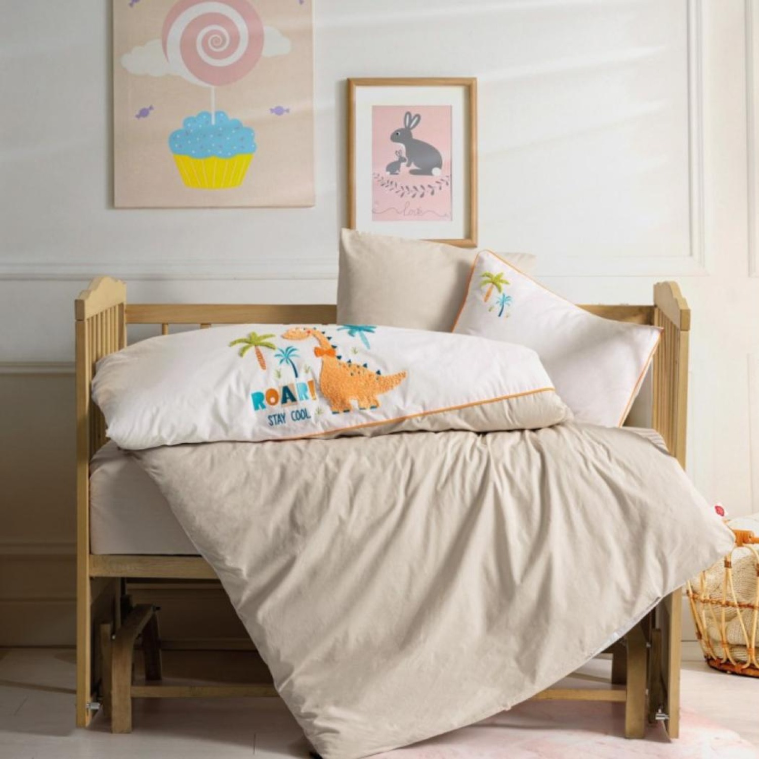 Cotton Box Punch Nakışlı Bebek Nevresim Takımı Kiddo Krem